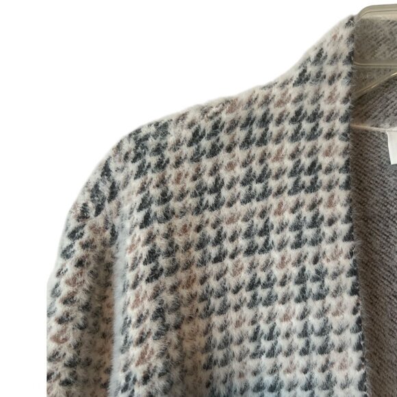 Cyrus Houndstooth Ivory Black Open Front Nylon Blend Long Sleeve Cardigan Large - Picture 7 of 11